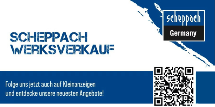 Anzeige für Werkverkauf von Scheppach mit QR-Code für Kleinanzeigen und neue Angebote